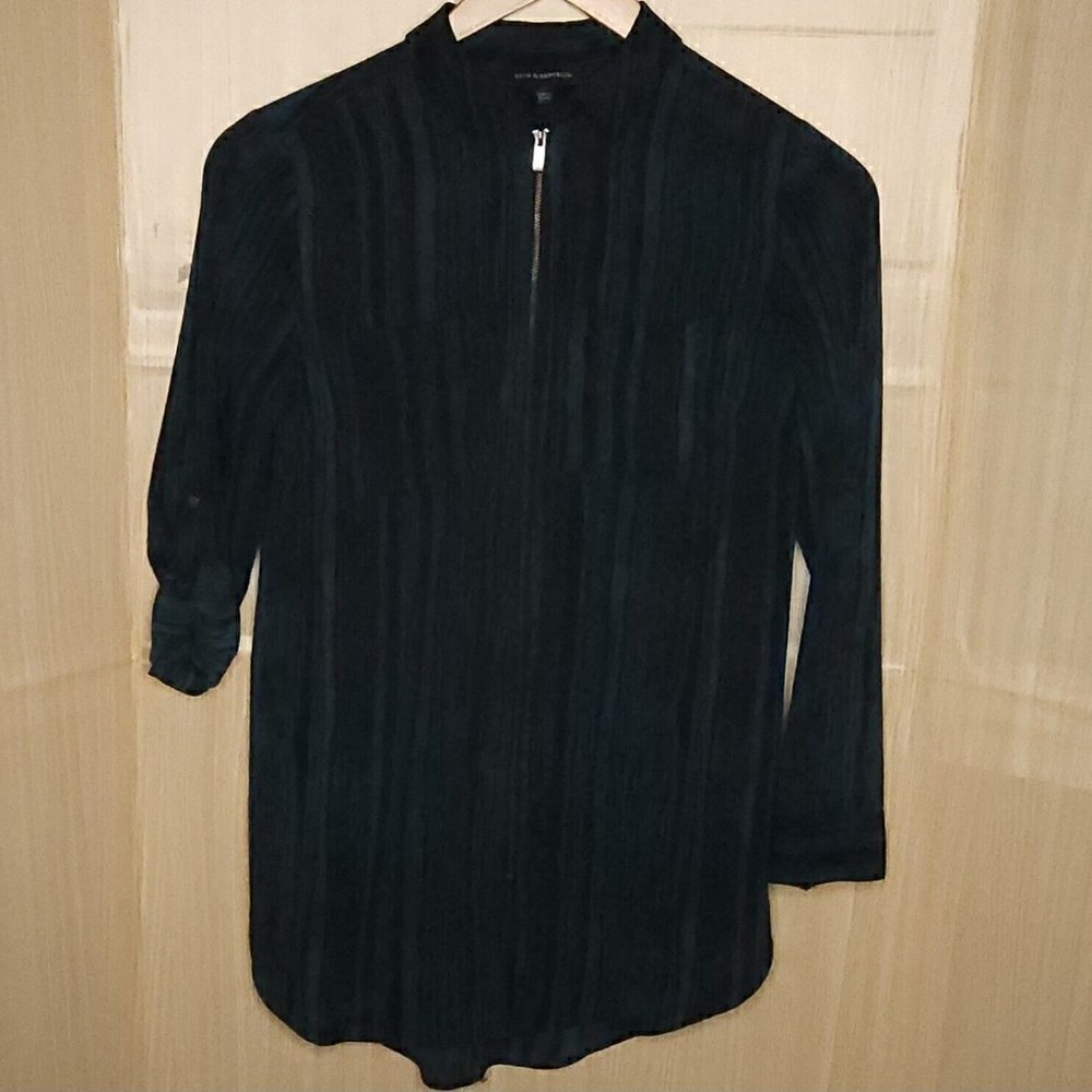 Rock & Republic Green Black Flowy Full Zip Dress XS